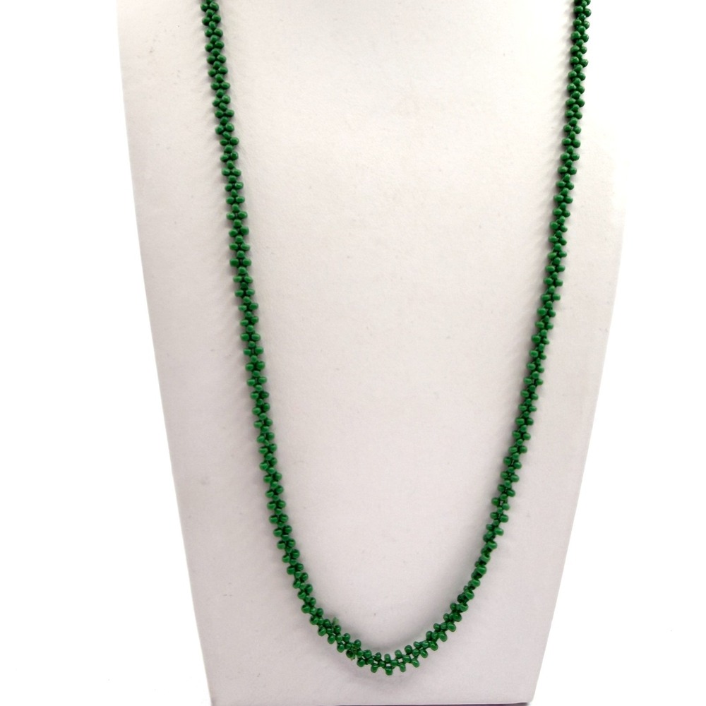 Y2K Green Seed Bead Rope Necklace Minimalist Boho Layering Gift